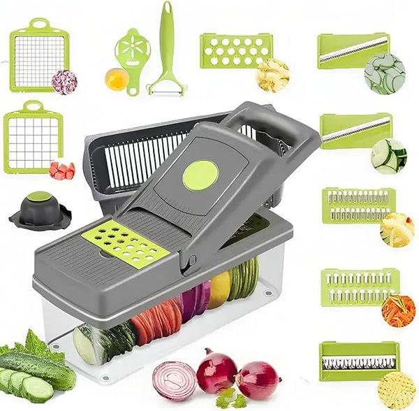 14-in-1 Vegetable Chopper Set with container and all blades